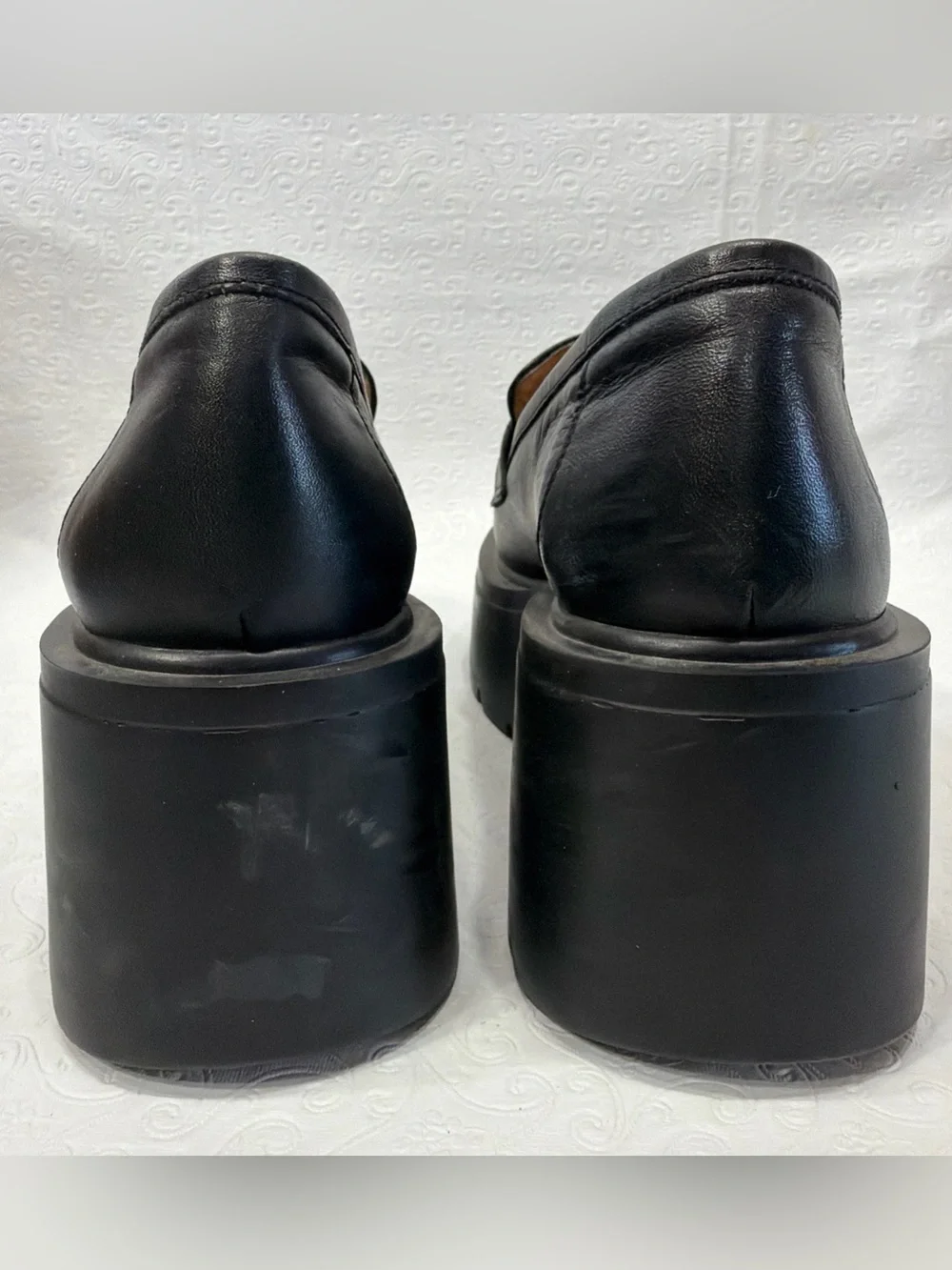 Maeve Anthropologie Platform Black Leather Slip On Penny Loafers Size 41 Chunky